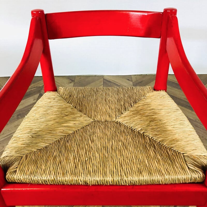 Vintage Carimate red armchair by Vico Magistretti for Cassina, Italy 1960s