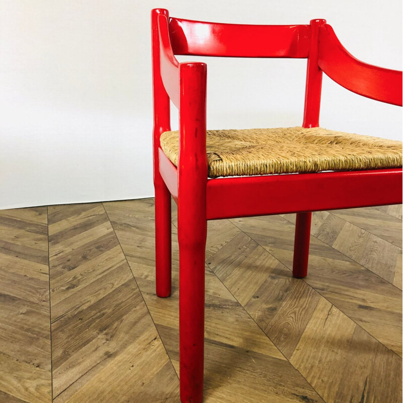 Vintage Carimate red armchair by Vico Magistretti for Cassina, Italy 1960s