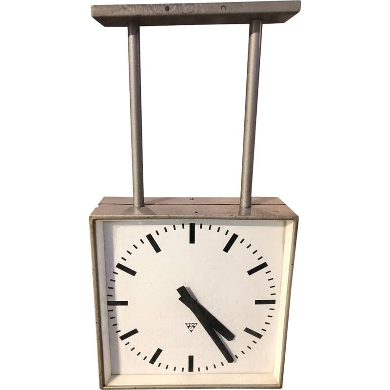Vintage double sided Pragotron clock, Czechoslovakia 1950