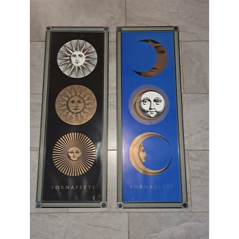 Pair of vintage Piero Fornasetti Poster with 3 Sun and moon motifs