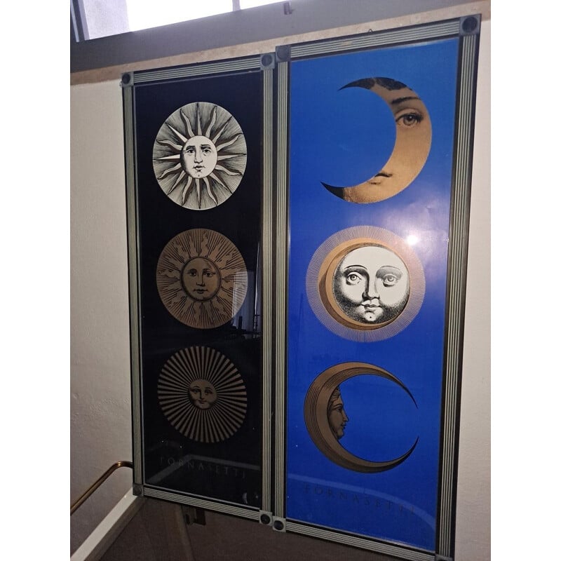 Pair of vintage Piero Fornasetti Poster with 3 Sun and moon motifs
