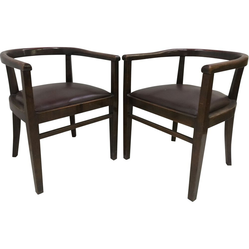 Pair of vintage oak armchairs by Thonet, Czechoslovakia 1930s