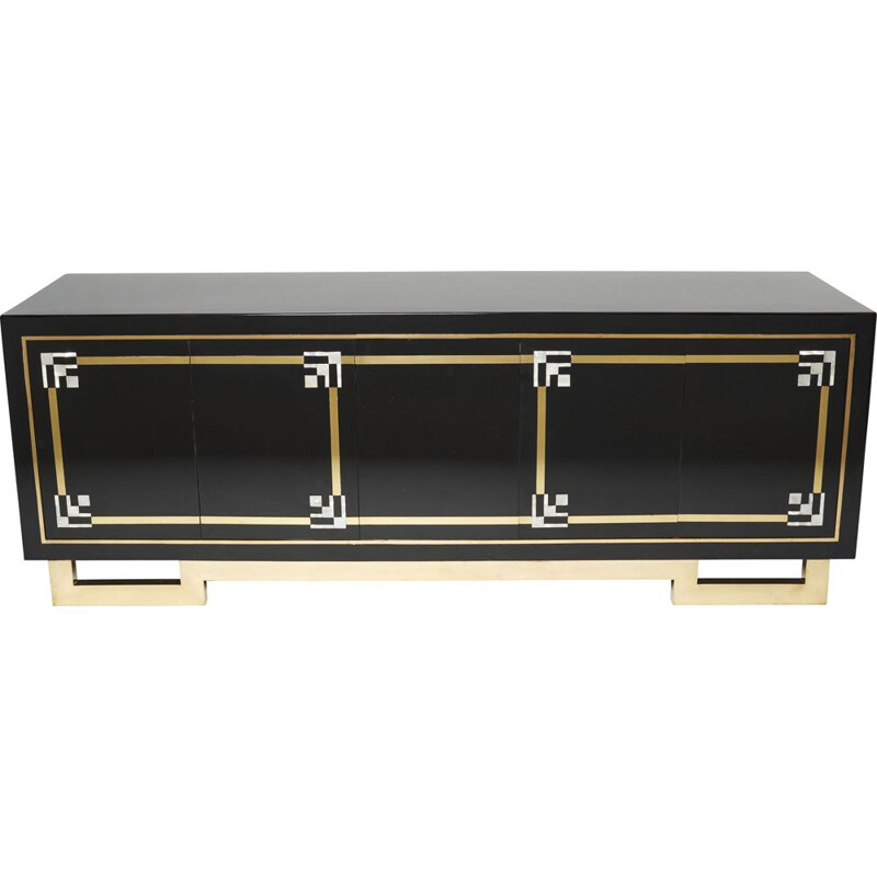 Vintage black lacquer and brass sideboard by Guy Lefèvre for Maison Jansen, 1970