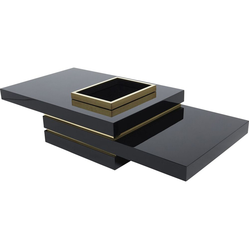 Large vintage black lacquered coffee table by Jean Claude Mahey for Roche Bobois, 1970