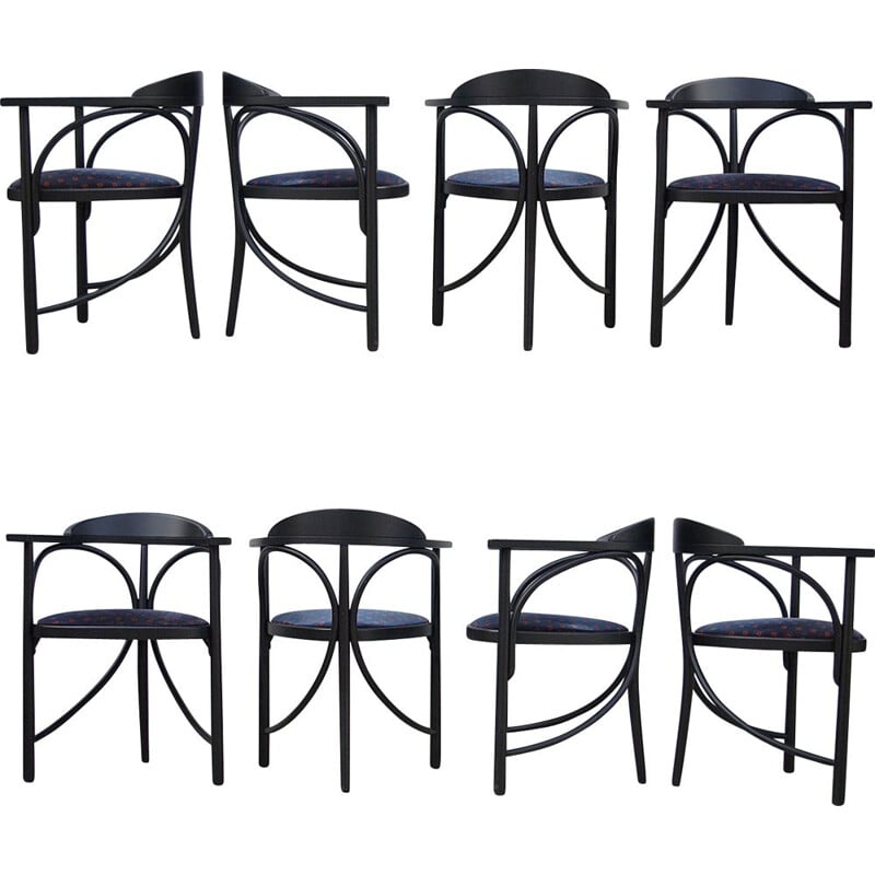 Set of 8 Art Nouveau vintage dining chairs with armrests by Thonet