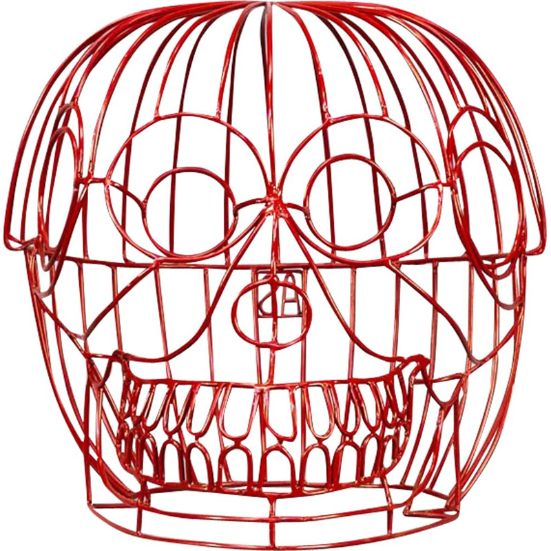 Vintage handmade stool "Red Skull" by Anacleto Spazzapan