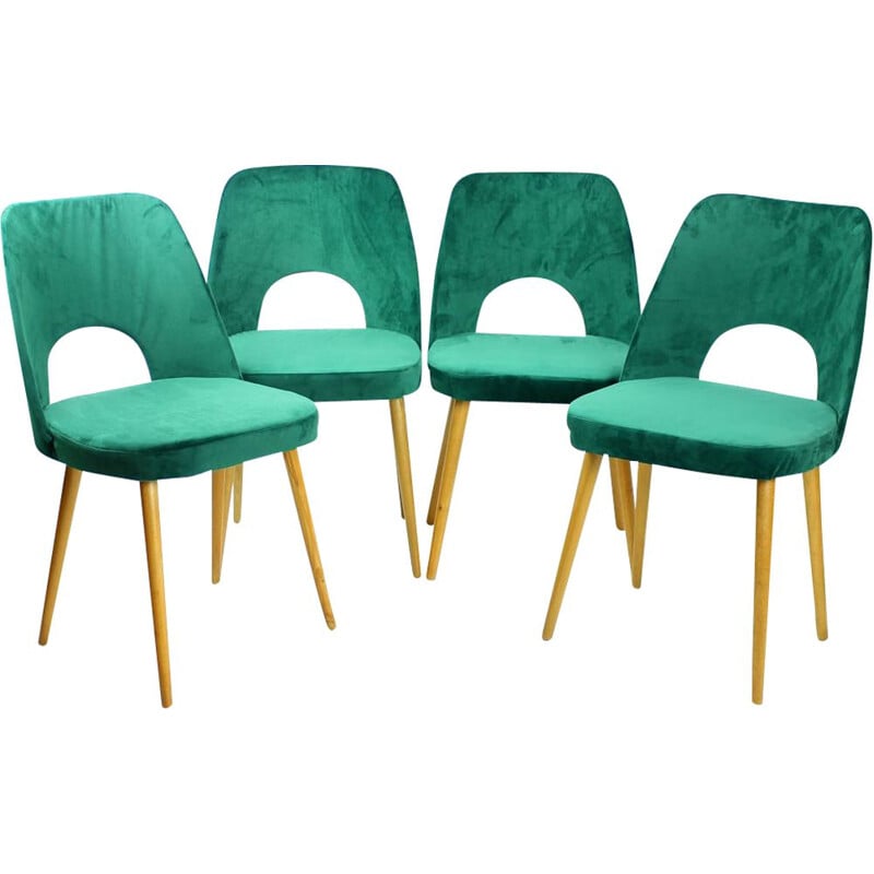 Set of 4 vintage dining chairs in velvet by Oswald Haerdtl for Ton, Czechoslovakia 1950s