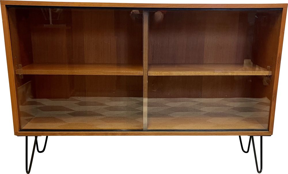 Vintage Bookcase With Glass Doors, Mid Century Bookcase With Glass Doors