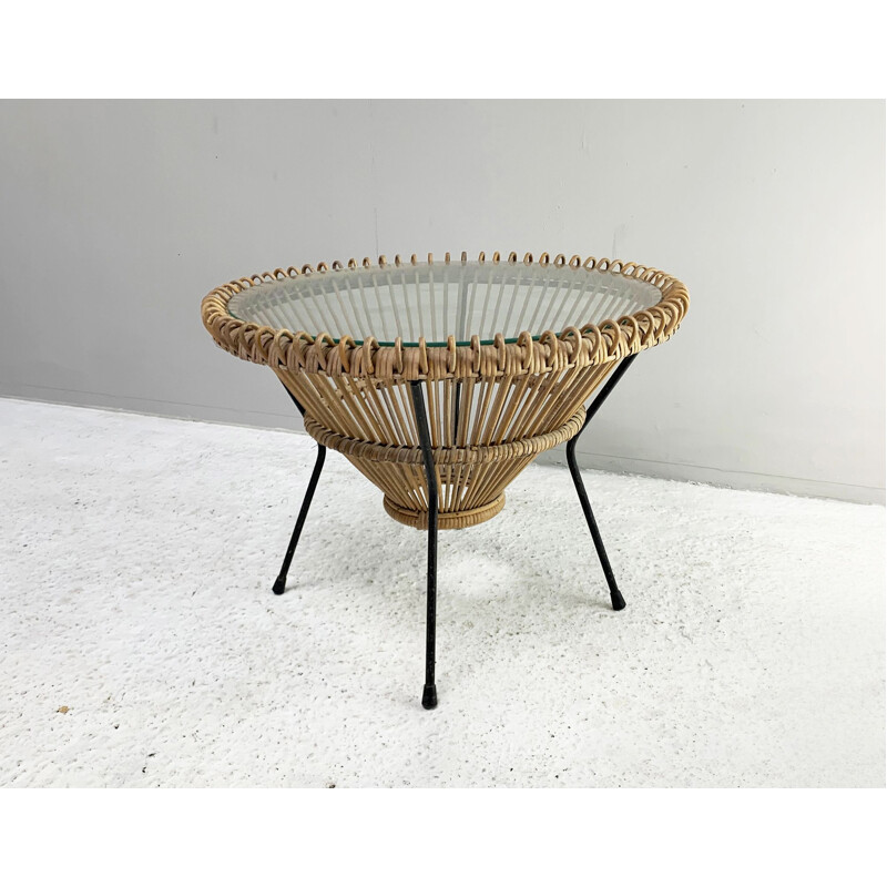 Mid century Italian rattan coffee table by Franco Albini, 1950s