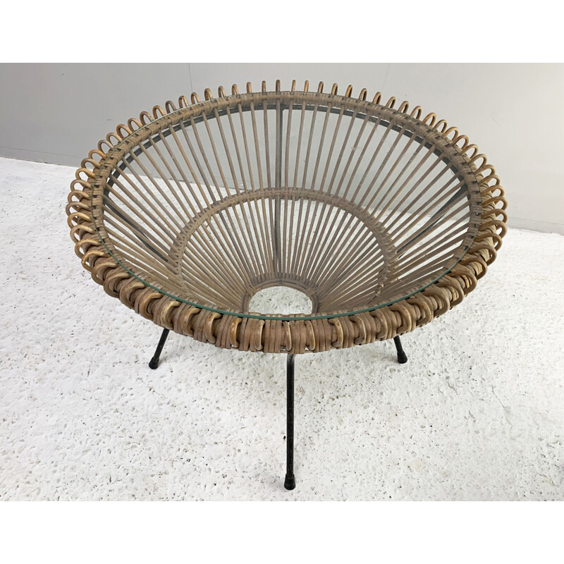 Mid century Italian rattan coffee table by Franco Albini, 1950s