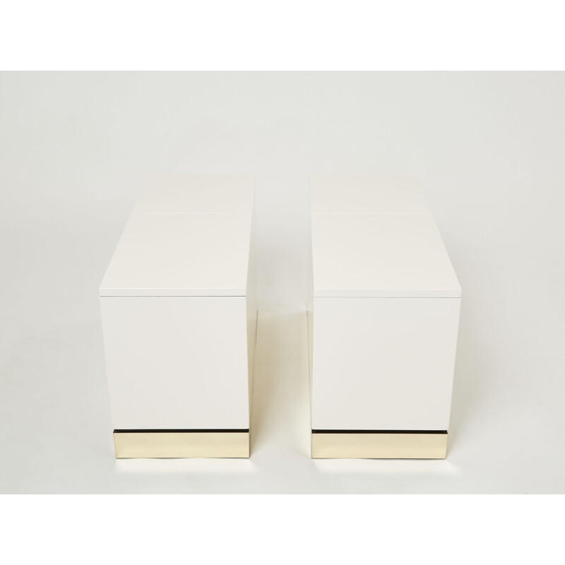 Pair of vintage white lacquered brass side tables by Jean-Claude Mahey for Romeo Paris, 1970