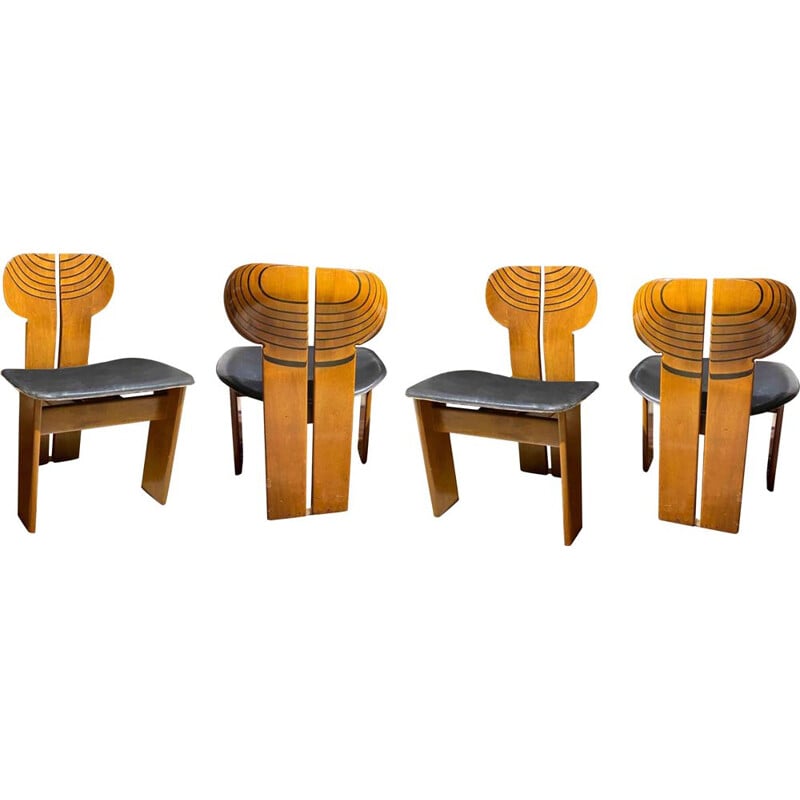Set of 4 vintage Africa dining chairs by Afra and Tobia Scarpa for Maxalto, 1976