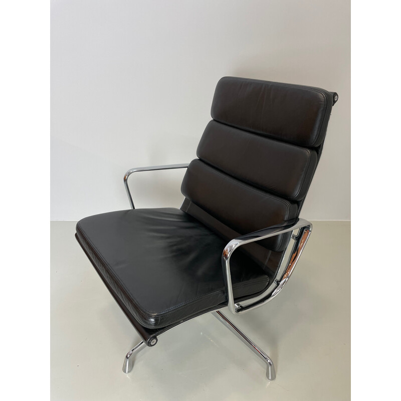 Vintage black leather armchair Softpad by Charles & Ray Eames for Vitra