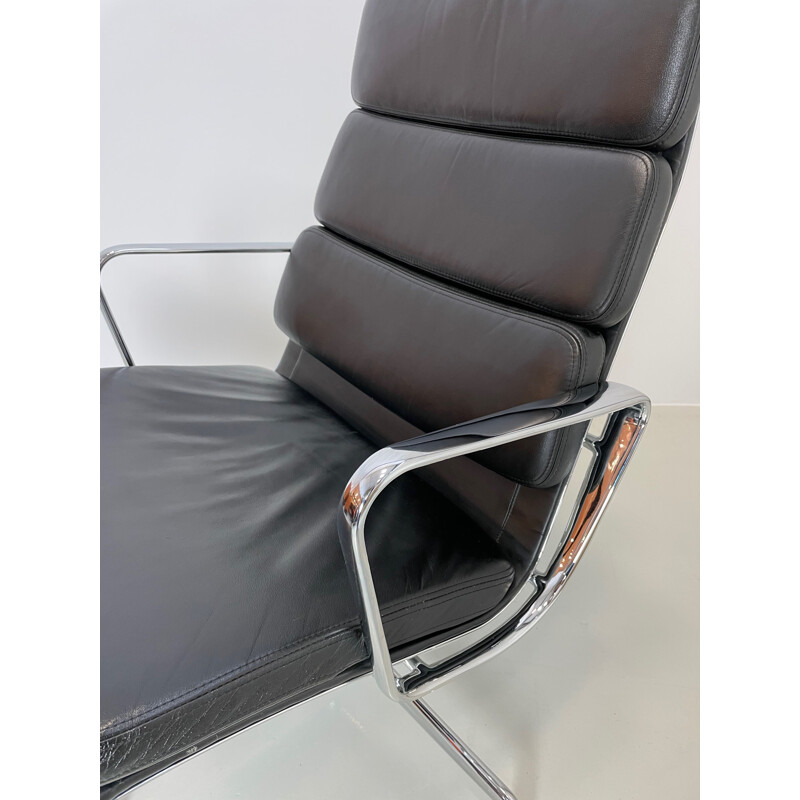 Vintage black leather armchair Softpad by Charles & Ray Eames for Vitra