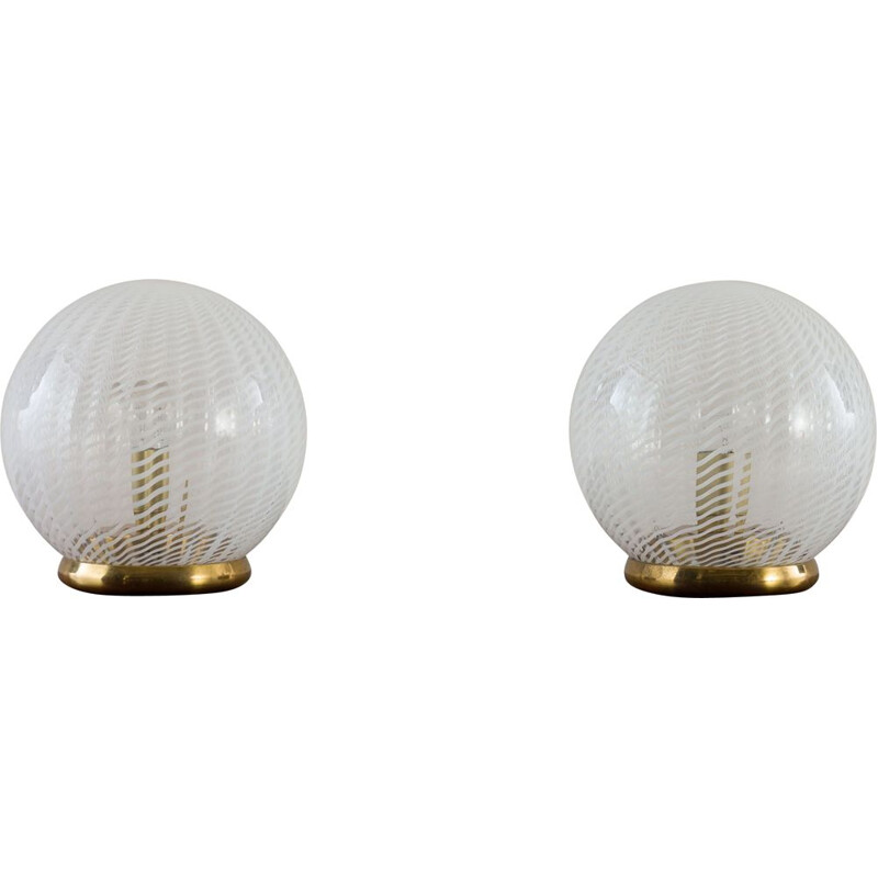 Pair of vintage Tessuto table lamps with Murano glass by Vetri Venini, 1970s