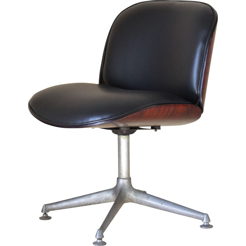 Vintage black leather office chair by Ico Parisi for Mim Roma, 1960s