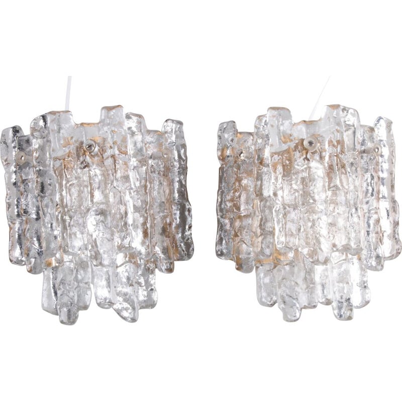Pair of vintage ice glass wall lamps by J. T. Kalmar, 1960s