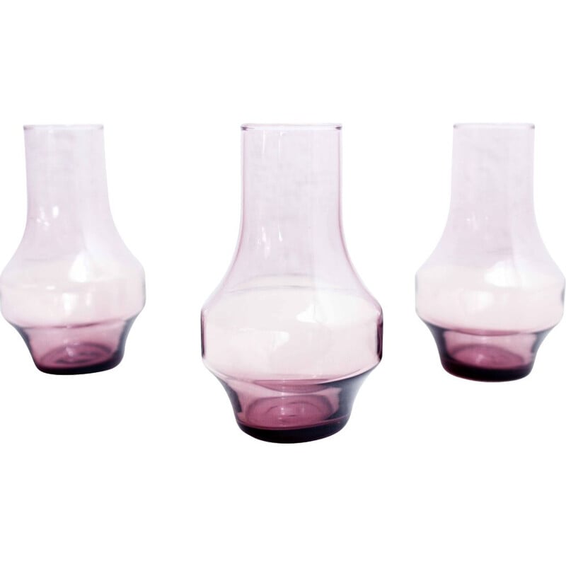 Set of 3 Scandinavian vintage stained glass vases, 1960