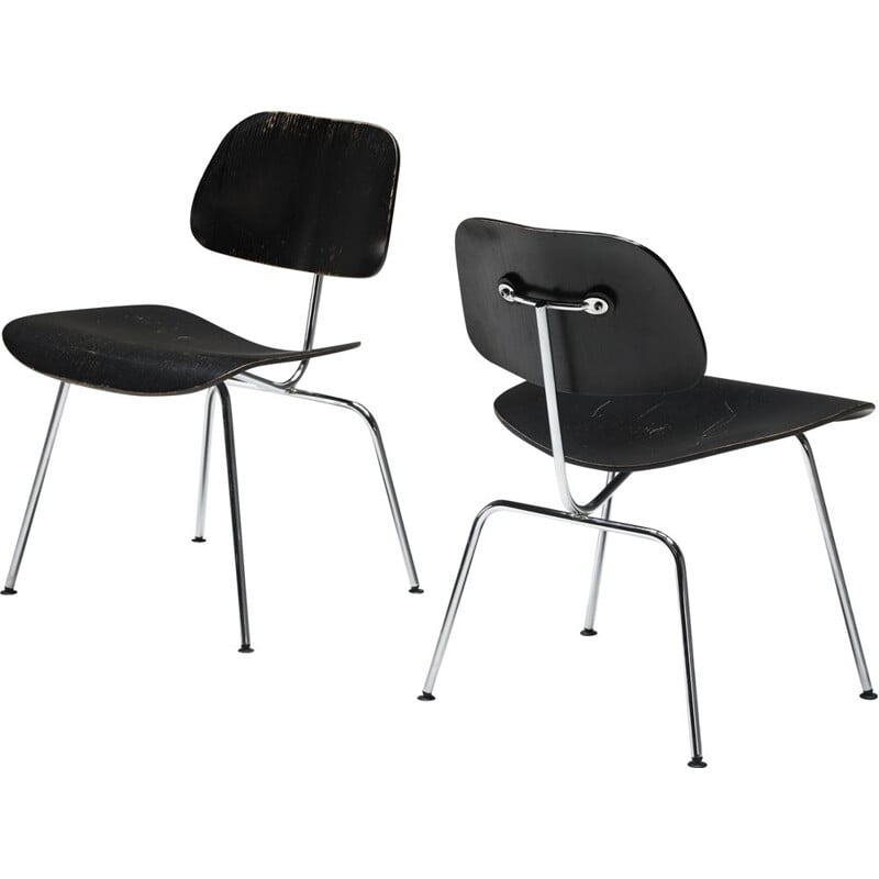 Pair of vintage DCM black chairs by Charles and Ray Eames for Vitra, 1999