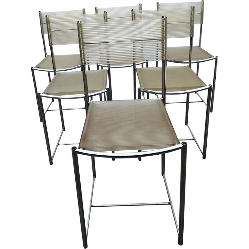 Set of 6 vintage chrome spaghetti chairs by Belotti for Alias, 1970-1980