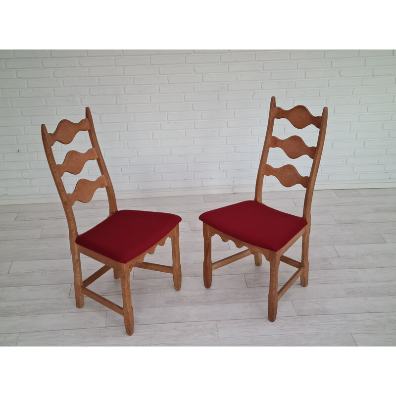 Pair of vintage Danish chairs in oak wood by Henning Kjærnulf, 1960s