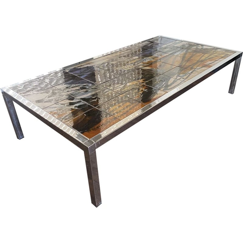 Mid-century hand-painted chrome & ceramic coffee table by Juliette Belarti for Belarti, 1960s