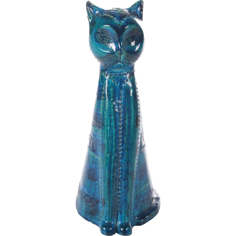 Vintage Rimini Blue cat made of ceramics by Aldo Londi, 1960