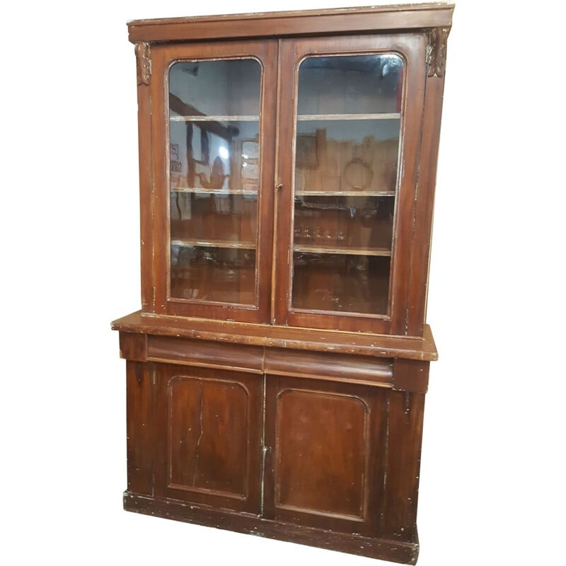 Vintage mahogany display cabinet in 2 parts, 1900