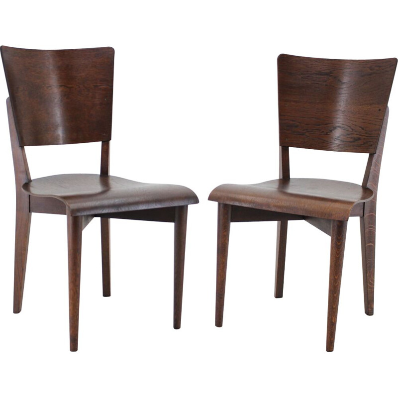 Pair of vintage side chairs by J.Halabala for Up zavody, 1950s