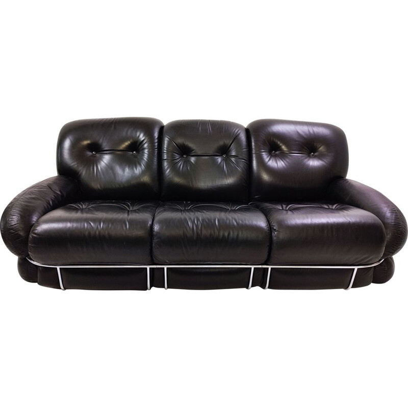 Mid-century black leather sofa, Italy 1960s