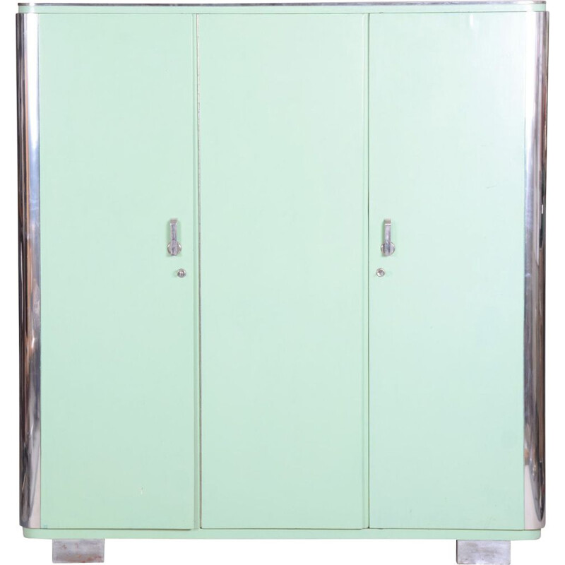 Vintage turquoise Bauhaus three door cabinet by Vichr, 1930s