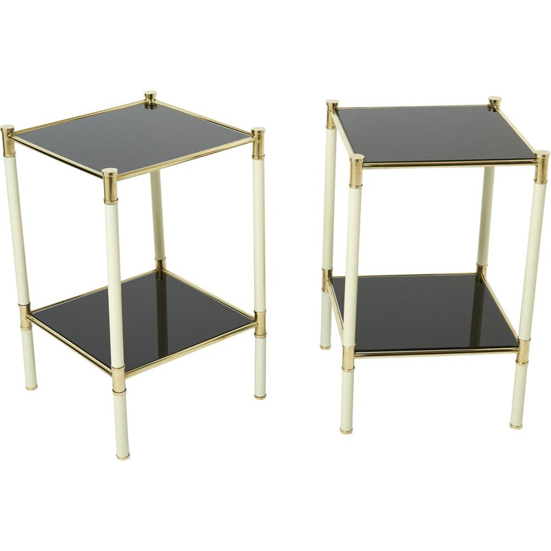 Pair of vintage brass and glass night stands by Tommaso Barbi, 1970