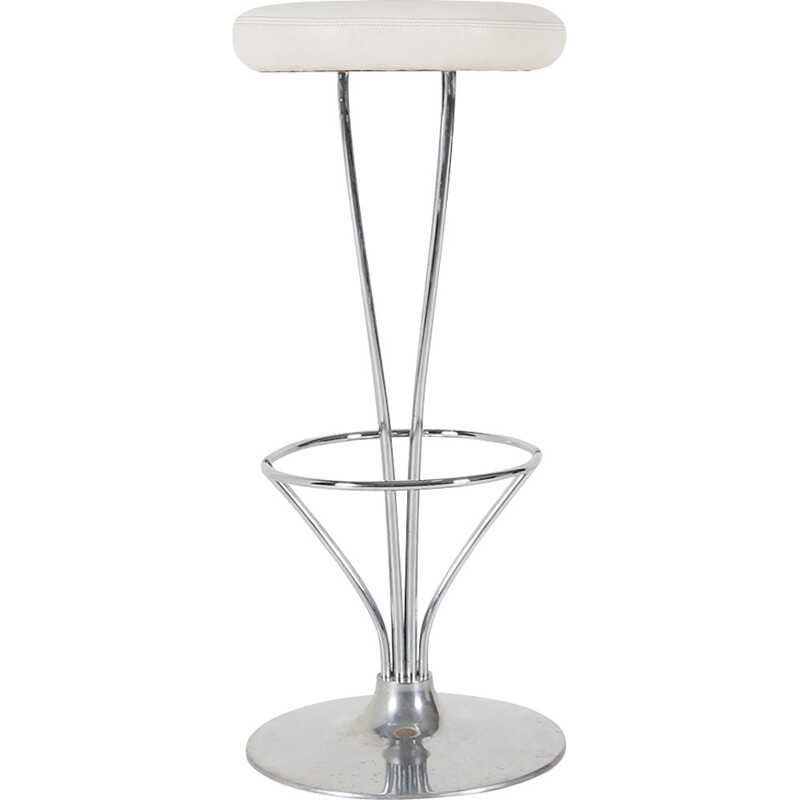 Vintage white leather bar stool by Piet Hein for Fritz Hansen, Denmark