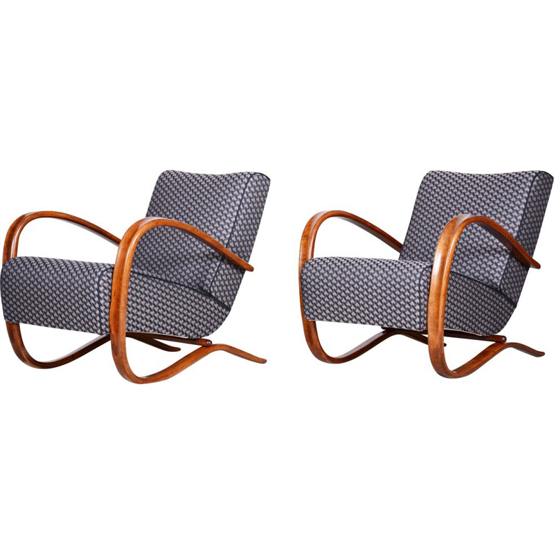 Pair of vintage Art Deco armchairs by Halabala for Up Závody, 1930s