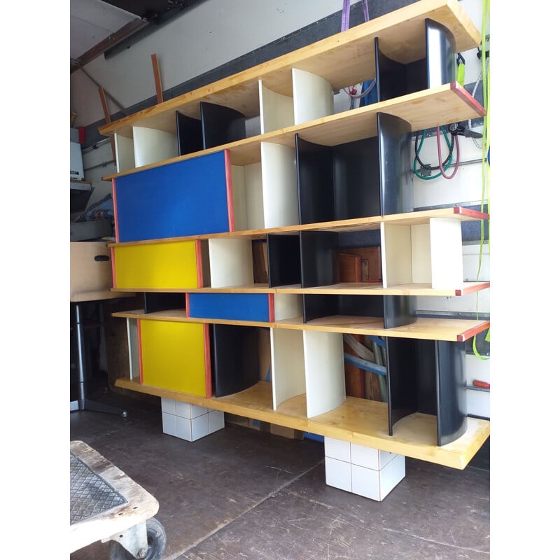 Vintage bookcase with embossed aluminum sliding doors by Perriand Charlotte