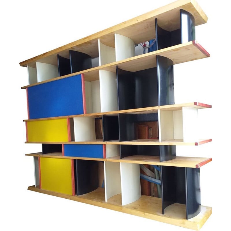 Vintage bookcase with embossed aluminum sliding doors by Perriand Charlotte