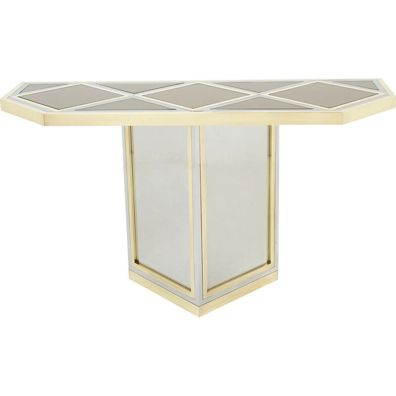 Vintage brass and opal glass console by Romeo Rega, 1970