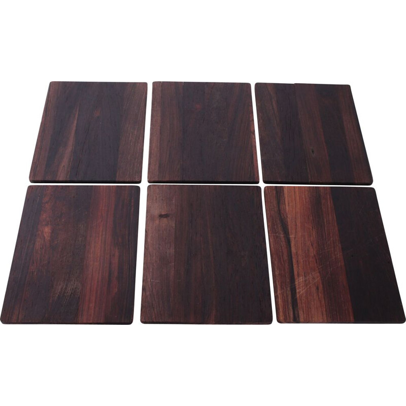 Vintage rosewood coasters set of 6 pieces, Denmark 1960s