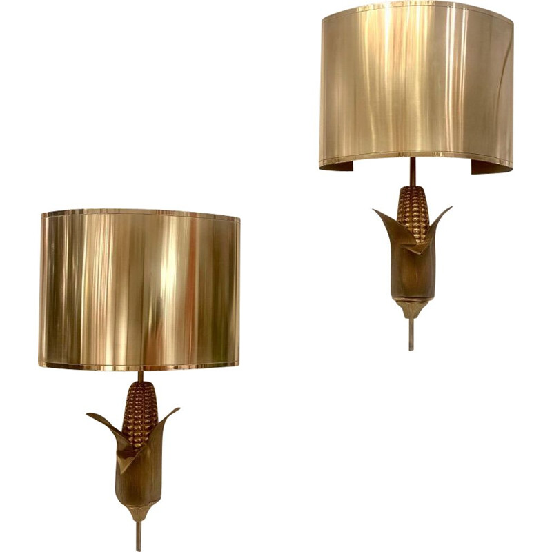 Pair of vintage bronze and brass wall lamps by Maison Charles, 1970