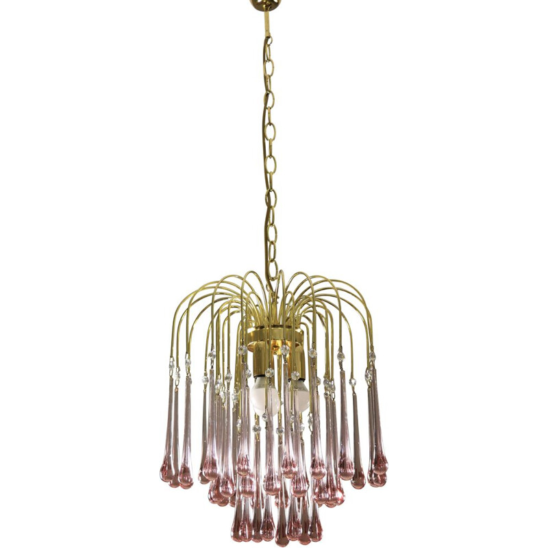 Vintage pink Murano glass drops chandelier, 1970s