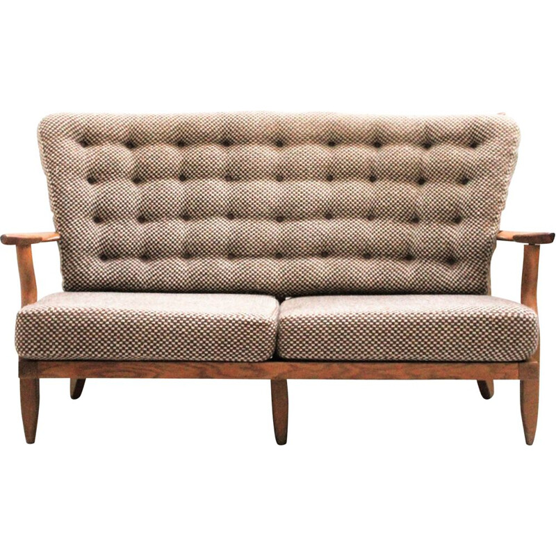 Vintage sofa in light oakwood and fabric by Guillerme et Chambron
