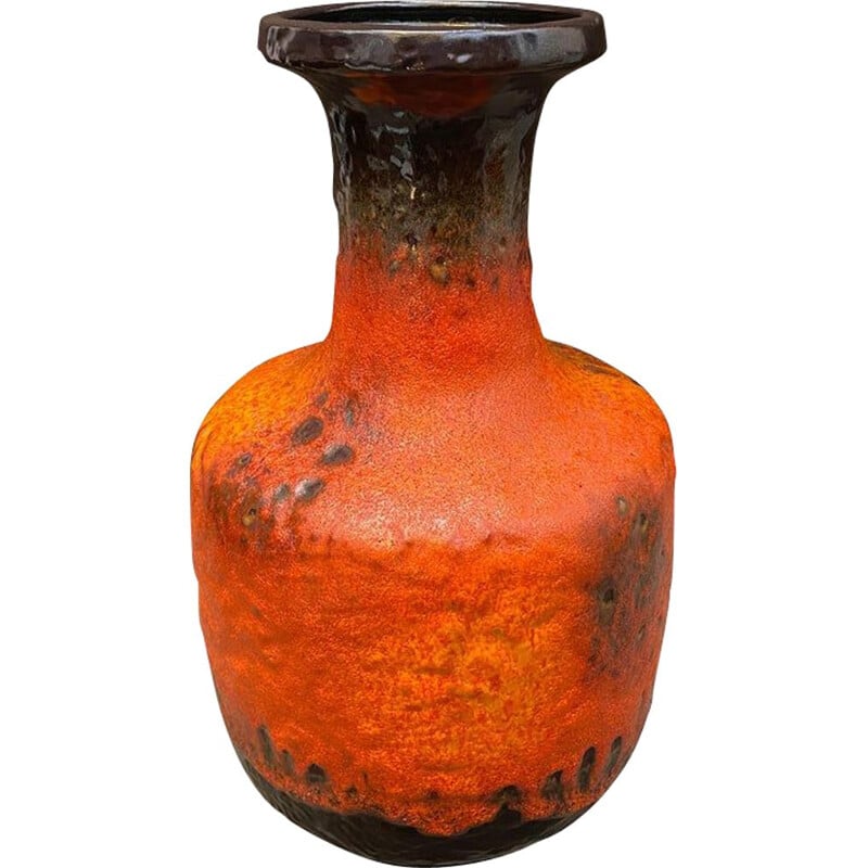 Vintage fat lava orange and brown ceramic German vase by Carstens Tonnieshof, 1970s