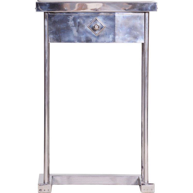 Art Deco vintage console table in chromed steel and darkened glass, 1930s