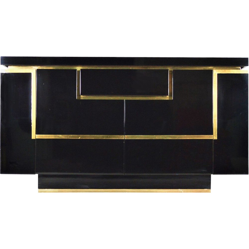 Vintage sideboard in black lacquer and brass by Jean-Claude Mahey for Maison Jansen, 1970s