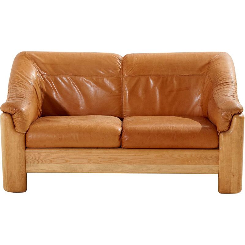 Vintage two-seater leather sofa for Silkeborg, Denmark