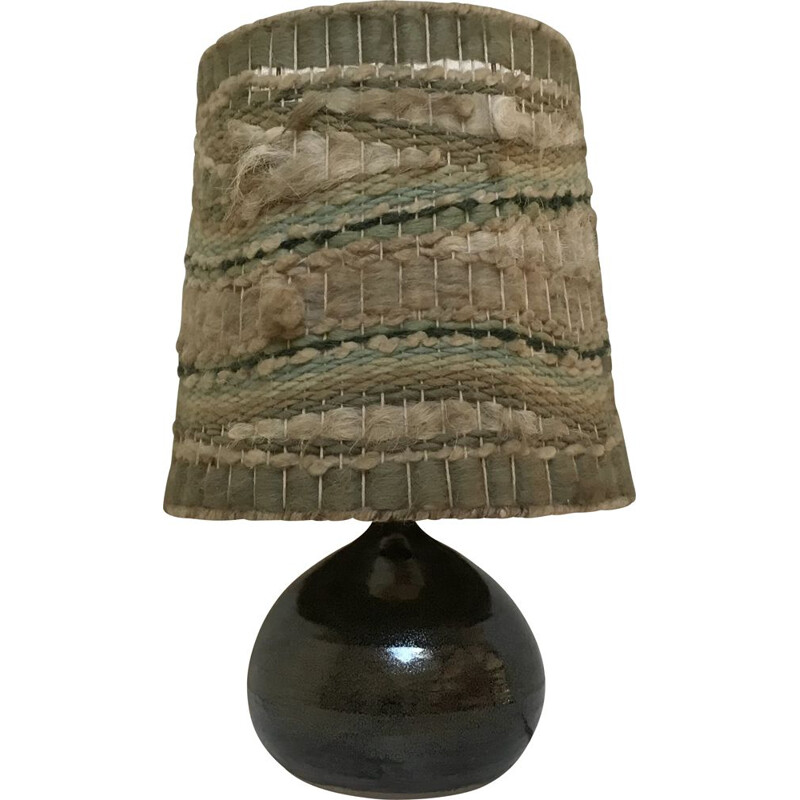 Vintage stoneware lamp with wool shade