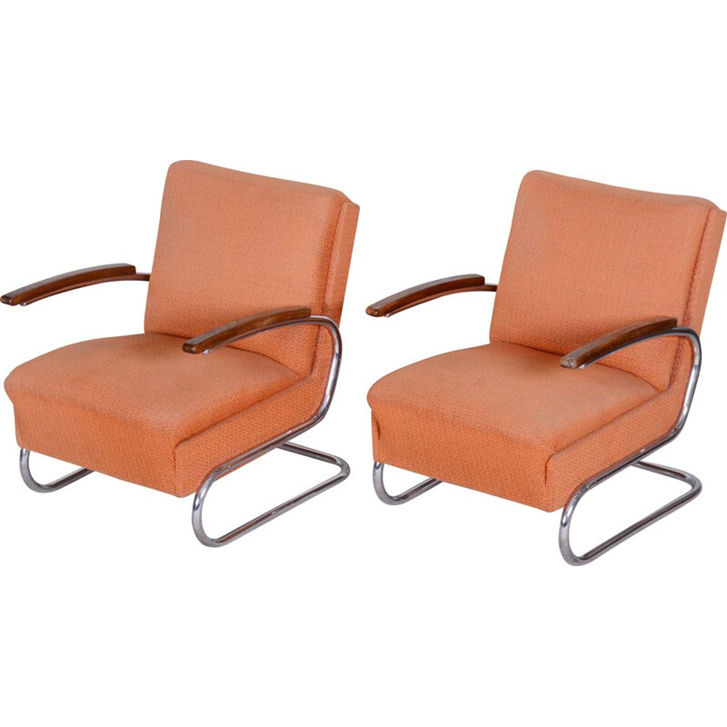 Pair of vintage orange Bauhaus armchairs by Marcel Breuer for Mucke Melder, 1930s