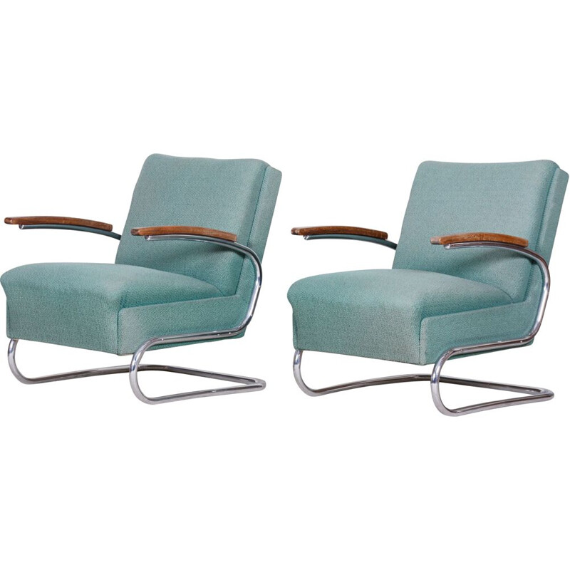 Pair of vintage blue Bauhaus armchairs by Marcel Breuer for Mucke Melder, 1930s