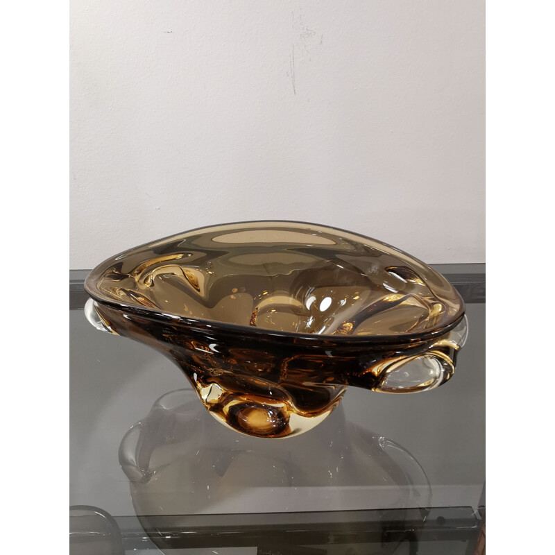 Vintage glass bowl by Jan Beranek for Srkdlovice Glass, 1960