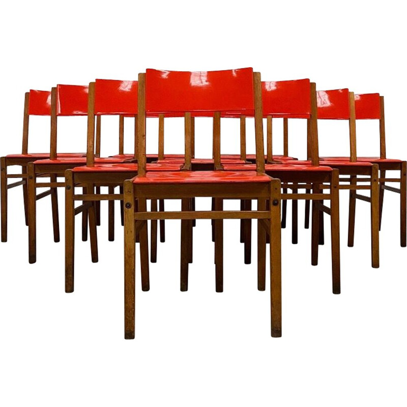 Set of 24 vintage red chairs, Czech Republic 1960-1970s